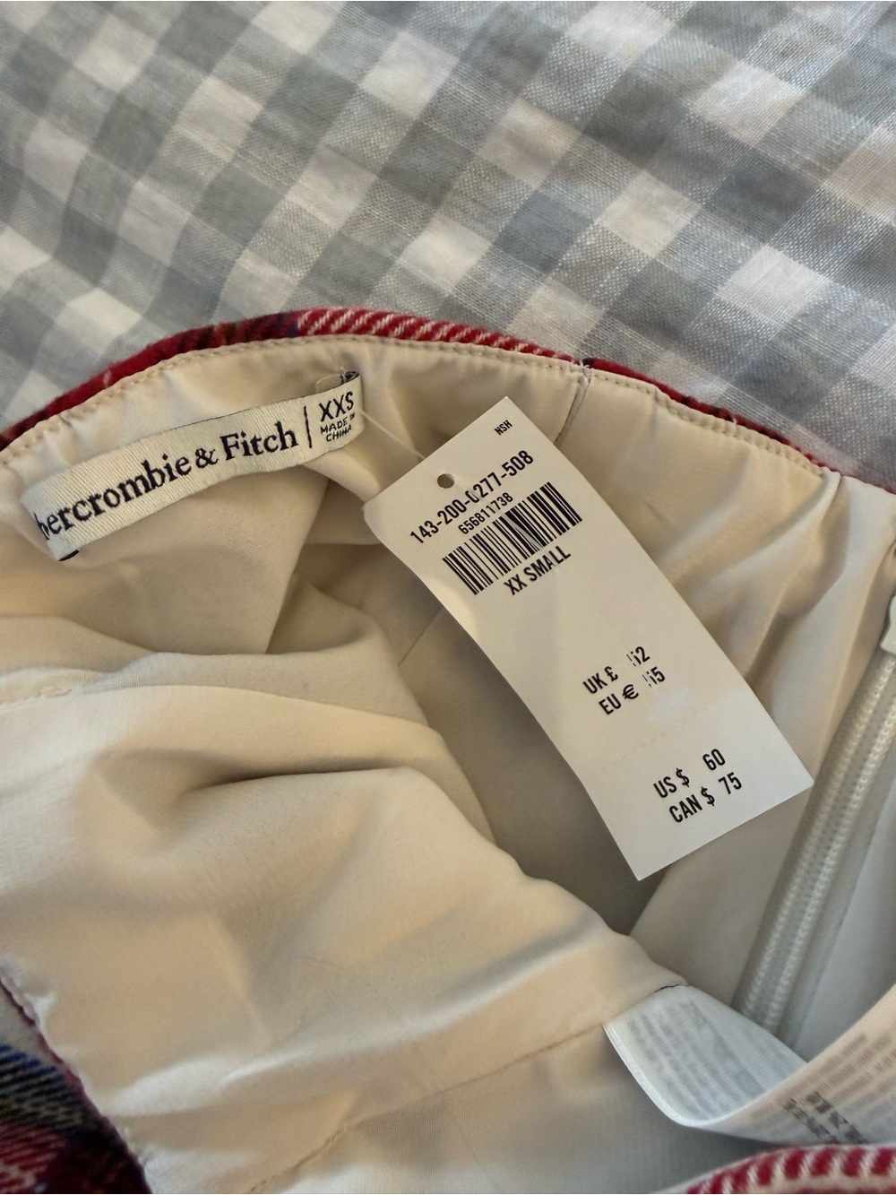 Abercrombie & Fitch Cream, Red, and Green Plaid Mini Skirt - Picture 2 of 2